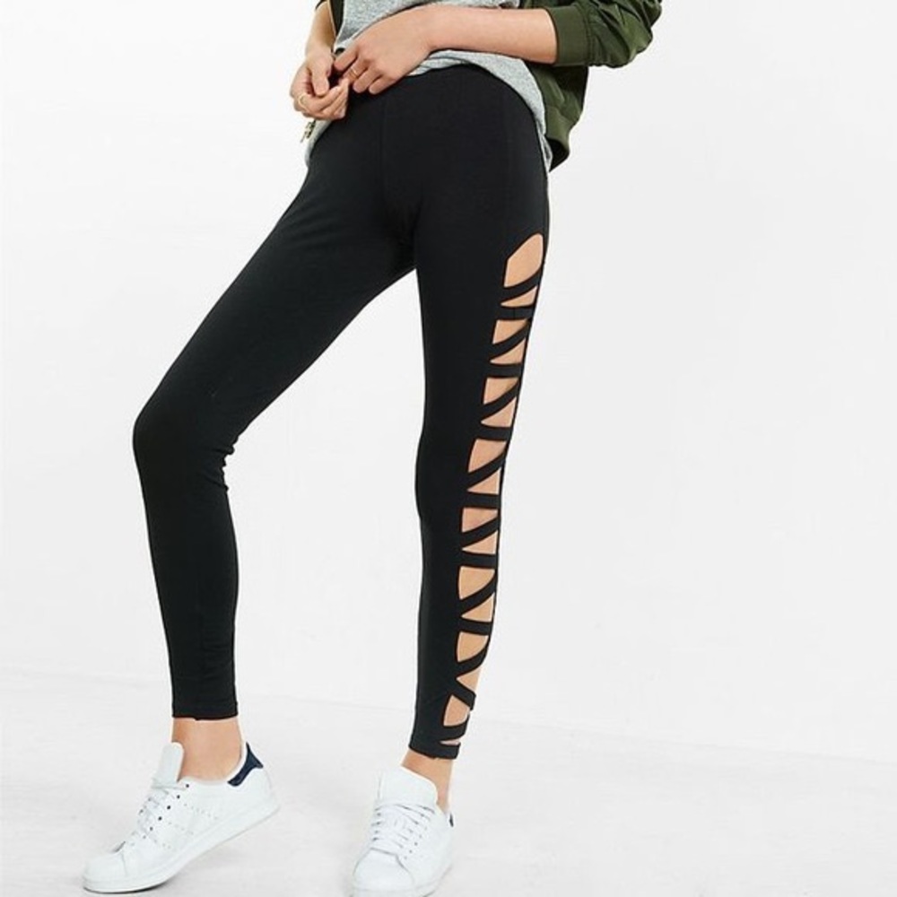 Express cut out black leggings full length M